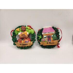 Agiftcorp Set‎ Of 2 Christmas Ornaments Wreath 3" St. Maartin & St. Thomas